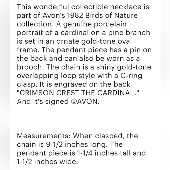 Vintage Avon Birds of Nature Collection Cardinal Necklace & Brooch - Picture 8 of 8